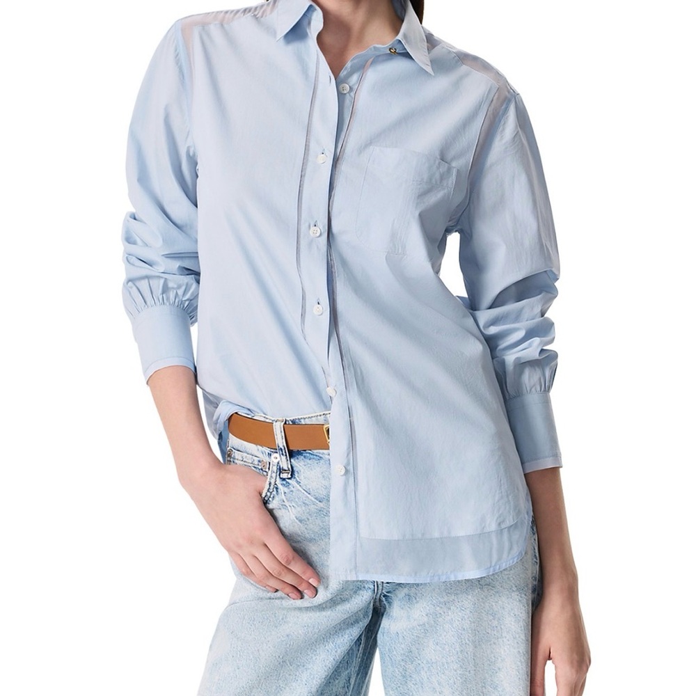 NWT $228 Rag & Bone Maxine Light Blue Button-Down Collar Combo sheer panels XS